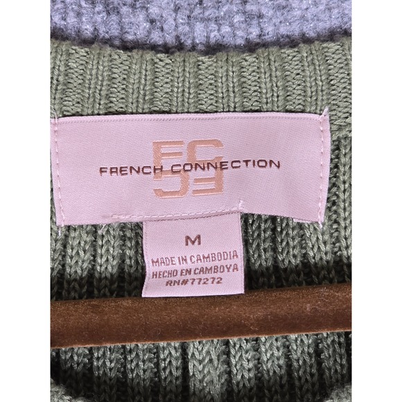 French Connection Olive Ribbed Button Front Short Sleeve Sweater‎ Dress Medium - Picture 7 of 9